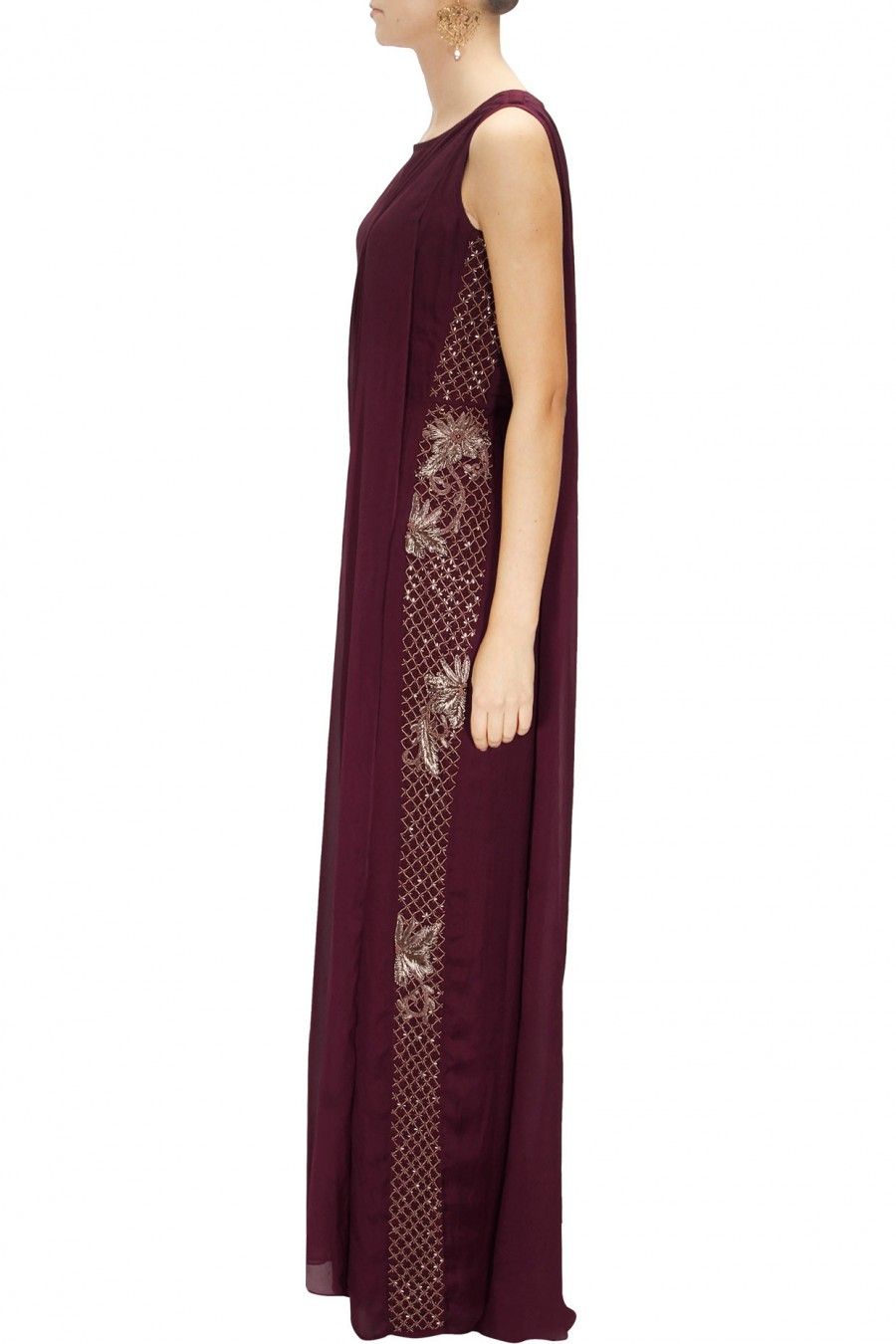 Wine Jumpsuit with a Detachable Drape