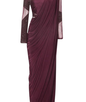 Wine One-Shouldered Concept Sari