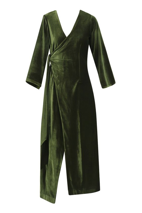 Olive Velvet Wrap Dress