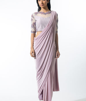 Misty Mauve Beaded Concept Sari - Bhaavya Bhatnagar