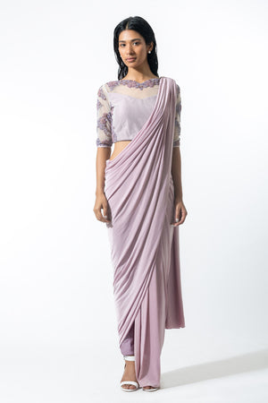 Misty Mauve Beaded Concept Sari - Bhaavya Bhatnagar