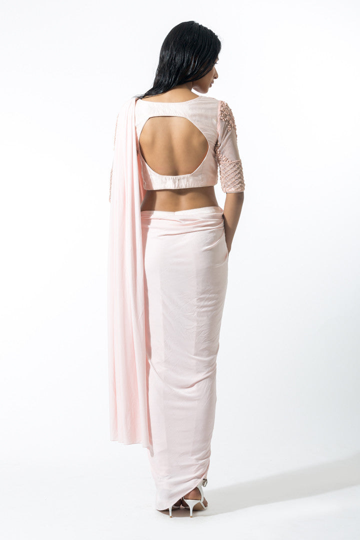 Blush Beaded Concept Sari - Bhaavya Bhatnagar