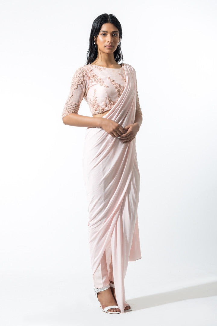 Blush Beaded Concept Sari - Bhaavya Bhatnagar