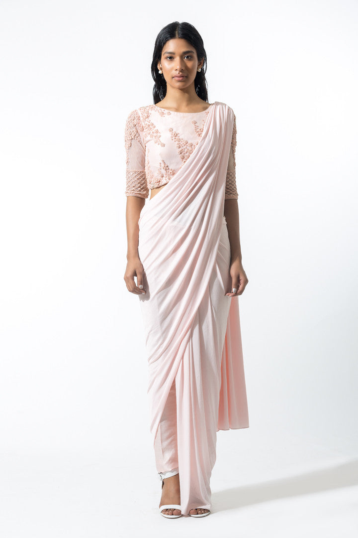 Blush Beaded Concept Sari - Bhaavya Bhatnagar