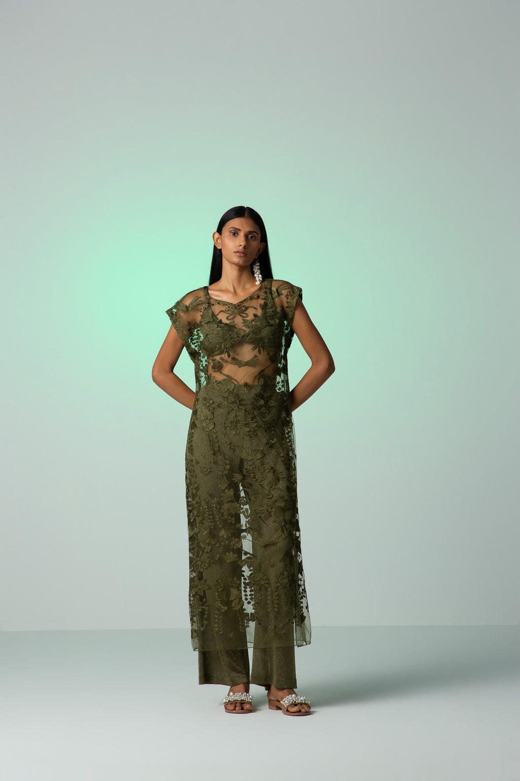 Olive Meadow Dress with Pants [ Set ]