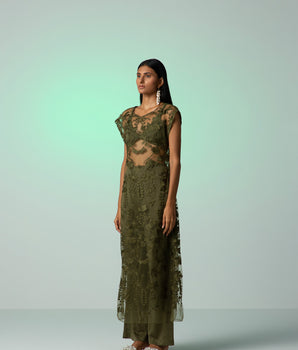 Olive Meadow Dress with Pants [ Set ]
