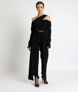 Black Asymmetrical Neckline Crop - Bhaavya Bhatnagar