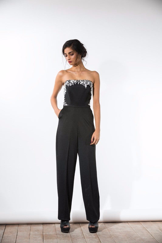 Black White Beaded Jumpsuit - Bhaavya Bhatnagar