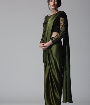 Olive Green Concept Sari - Bhaavya Bhatnagar
