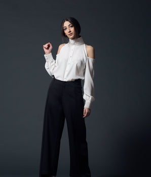 Ivory Cold-Shoulder Shirt - Bhaavya Bhatnagar