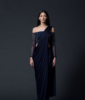 NAVY SARI DRAPE - Bhaavya Bhatnagar