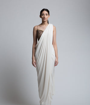 IVORY SARI DRAPE - Bhaavya Bhatnagar