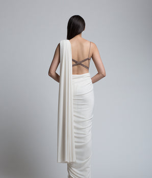 Ivory & Gold Concept Sari - Bhaavya Bhatnagar