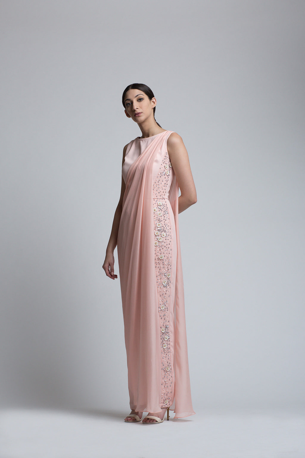 Blush Jumpsuit with a Detachable Drape - Bhaavya Bhatnagar