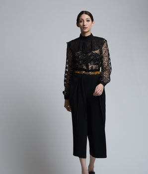 Black Floral Embroidered Shirt - Bhaavya Bhatnagar