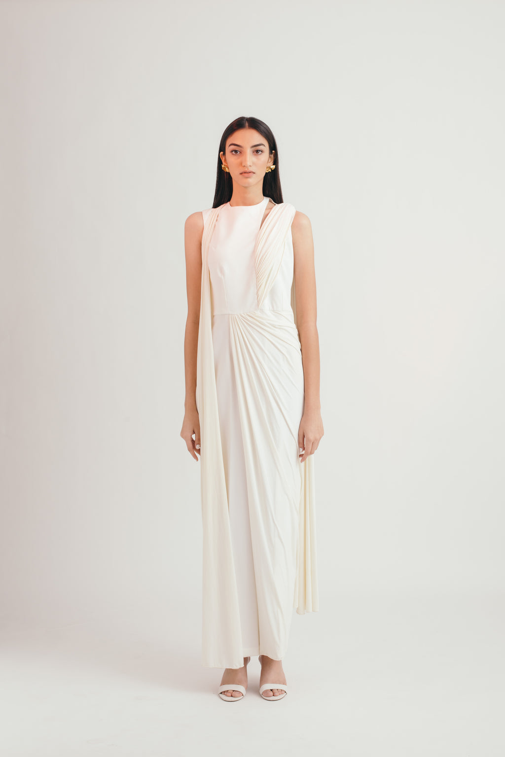 Ivory Entwined Flow Jumpsuit Sari - Bhaavya Bhatnagar