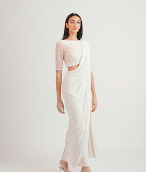 Ivory Waves Concept Sari - Bhaavya Bhatnagar