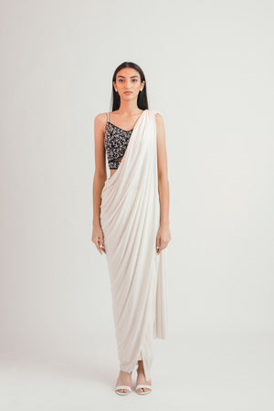 Ivory Shadow Concept Sari - Bhaavya Bhatnagar