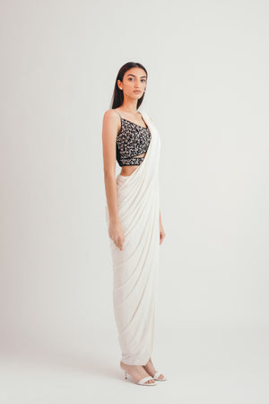 Ivory Shadow Concept Sari - Bhaavya Bhatnagar