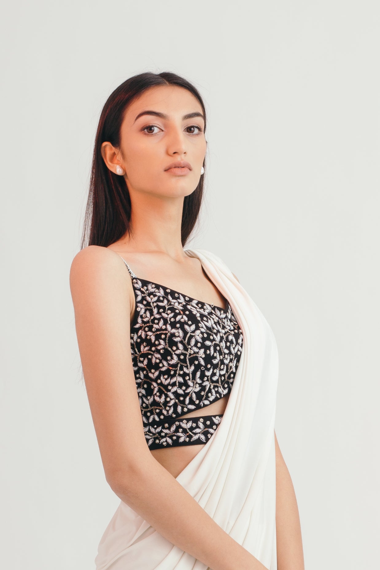 Ivory Shadow Concept Sari - Bhaavya Bhatnagar