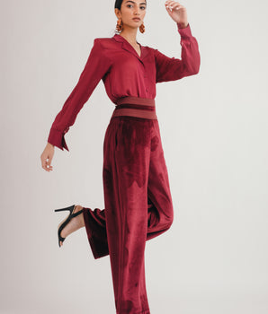 Magenta Velvet Trousers - Bhaavya Bhatnagar