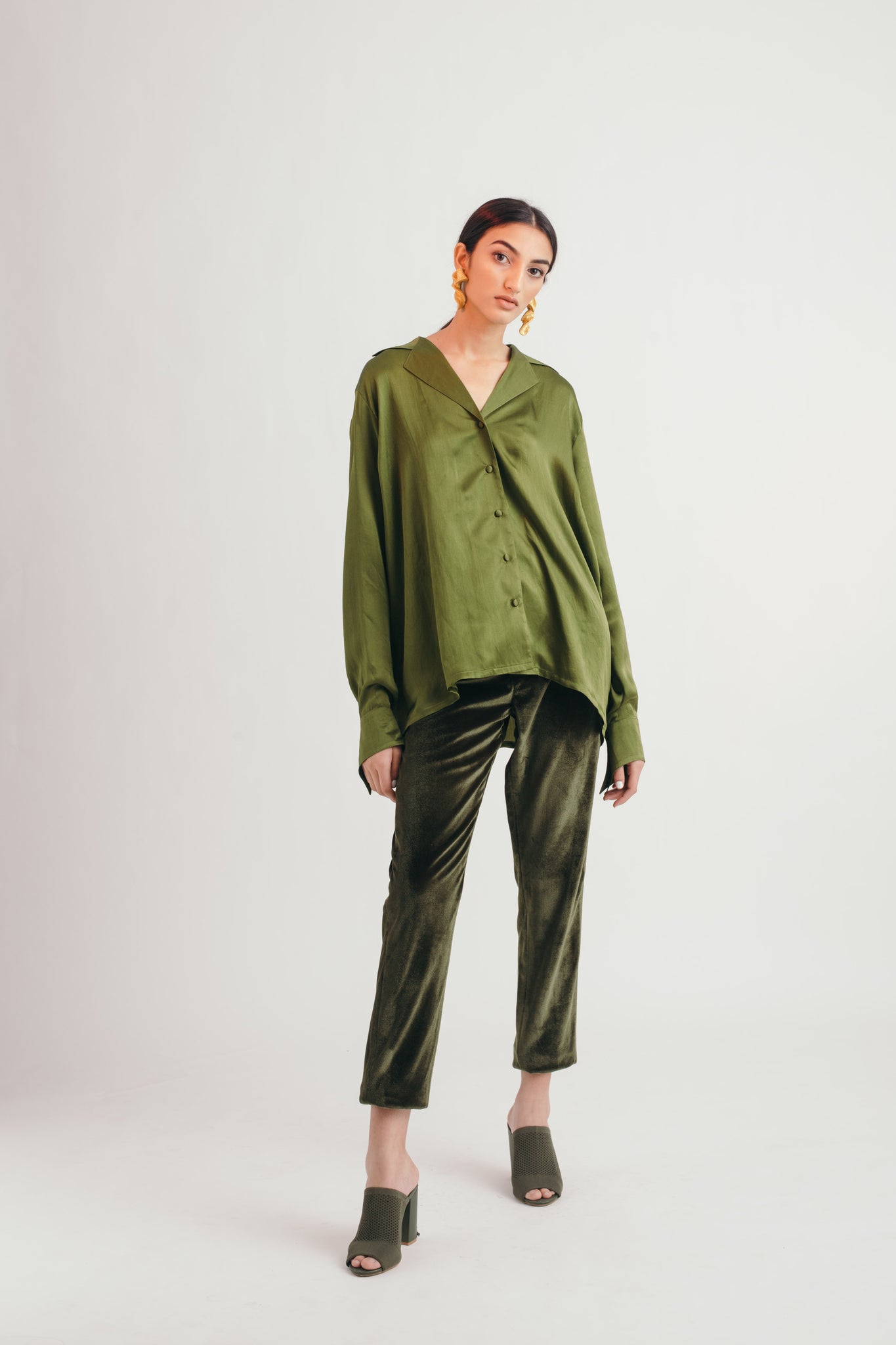 Olive Velvet Pants - Bhaavya Bhatnagar