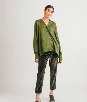 Olive Velvet Pants - Bhaavya Bhatnagar