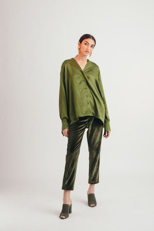 Olive Velvet Pants - Bhaavya Bhatnagar