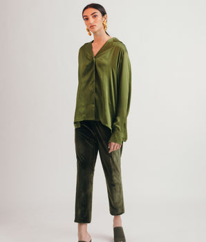 Olive Velvet Pants - Bhaavya Bhatnagar