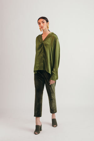 Olive Velvet Pants - Bhaavya Bhatnagar