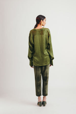 Olive Velvet Pants - Bhaavya Bhatnagar