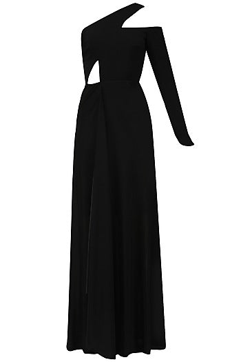 Black Asymmetrical Neckline Dress
