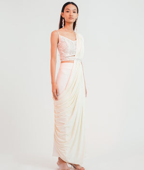 Ivory Trouser Sari - Bhaavya Bhatnagar