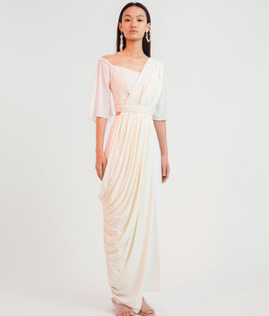 Ivory Flutter Trouser Sari - Bhaavya Bhatnagar
