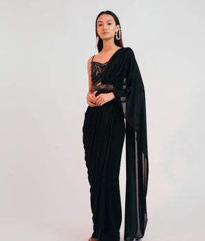 Black Trouser Sari - Bhaavya Bhatnagar