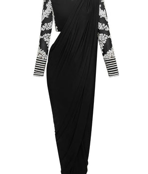 Black White Beaded Concept Sari